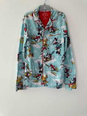 Disney 100 Mickey Pluto Christmas Pajamas Set Kids Size 10 Fleece Blue